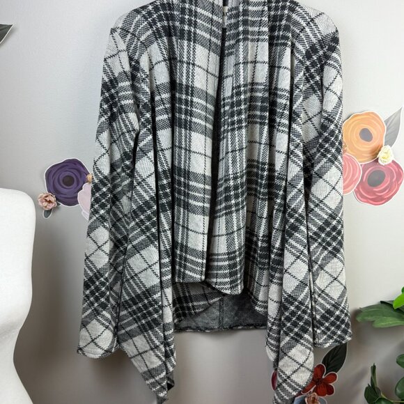 BB Dakota Grey Plaid Drape Long Sleeve Cardigan - Size - Small - Picture 2 of 5